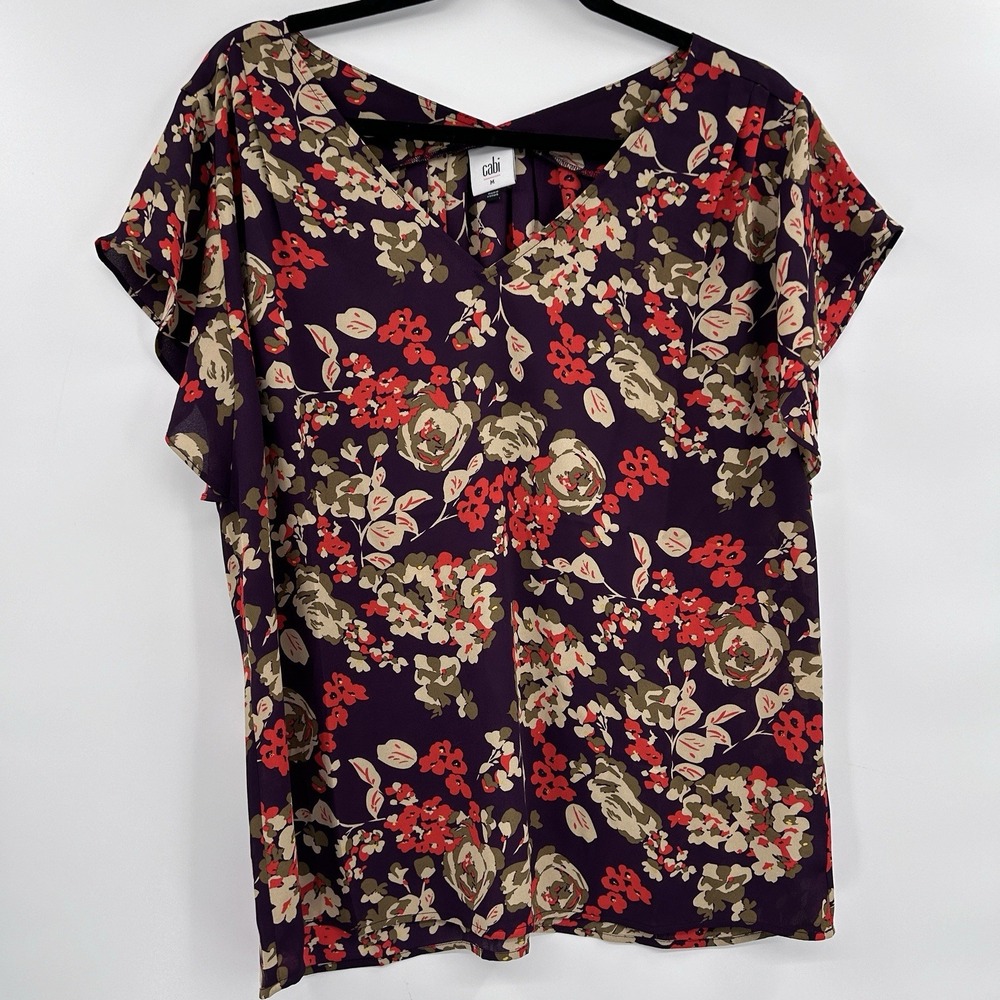Cabi Womens Floral Ala Mode V Neck Blouse Size M Dark Floral Feminine‎ Romantic